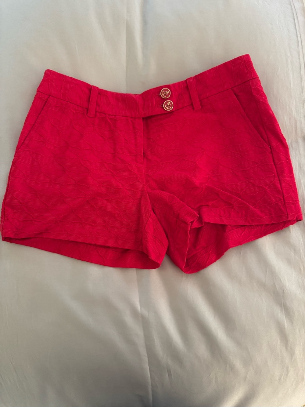 Women’s Red Textured Casual Shorts